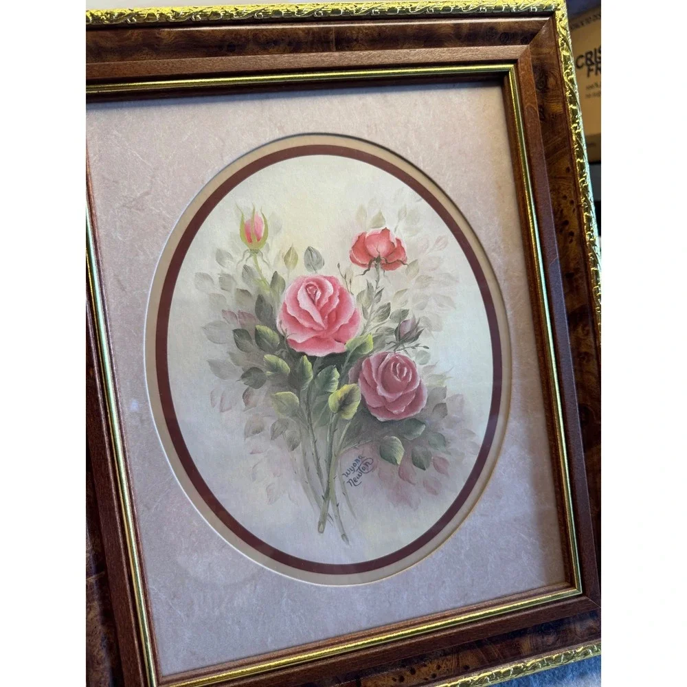 Vintage Wood Grain Gold Trim Picture Frame Wall Art Brown 13.5x16.5
